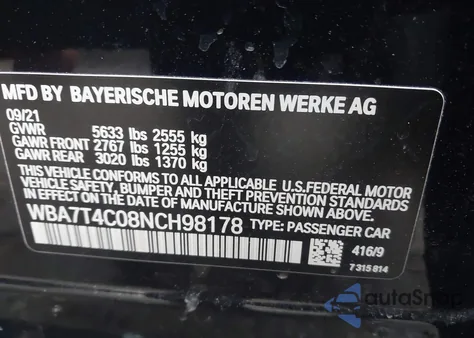 2022 BMW 740 I xDrive z USA, uszkodzony, nr VIN WBA7T4C08NCH98178